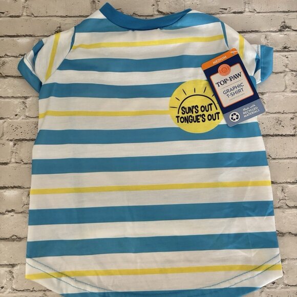 Top Paw “Sun’s Out Tongue’s Out” Blue/Yellow Striped Dog Shirt Size Medium NWT - Picture 1 of 3